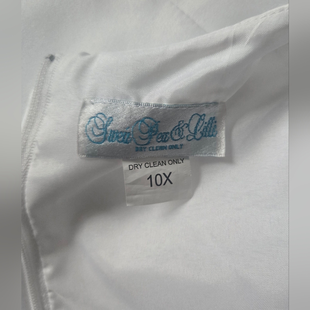 White Sleeveless Satin Girls Formal Baptism, Communion, or Flower Girl Dress - Picture 7 of 7
